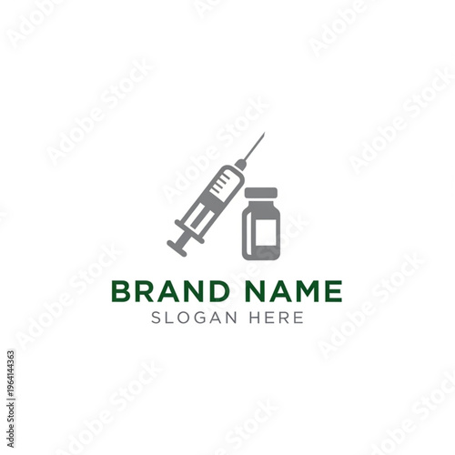 Medical Injection Logo Featuring Syringe and Vial for Healthcare Branding.
