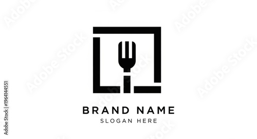 Minimalist Fork Logo Design in Square Frame for Restaurant Branding.