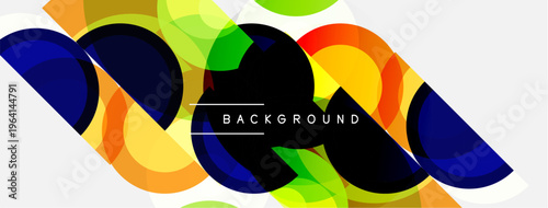 Abstract colorful shapes overlap. Dynamic composition creates modern visual effect. Bright hues suggest energy, movement. Background text reads BACKGROUND.