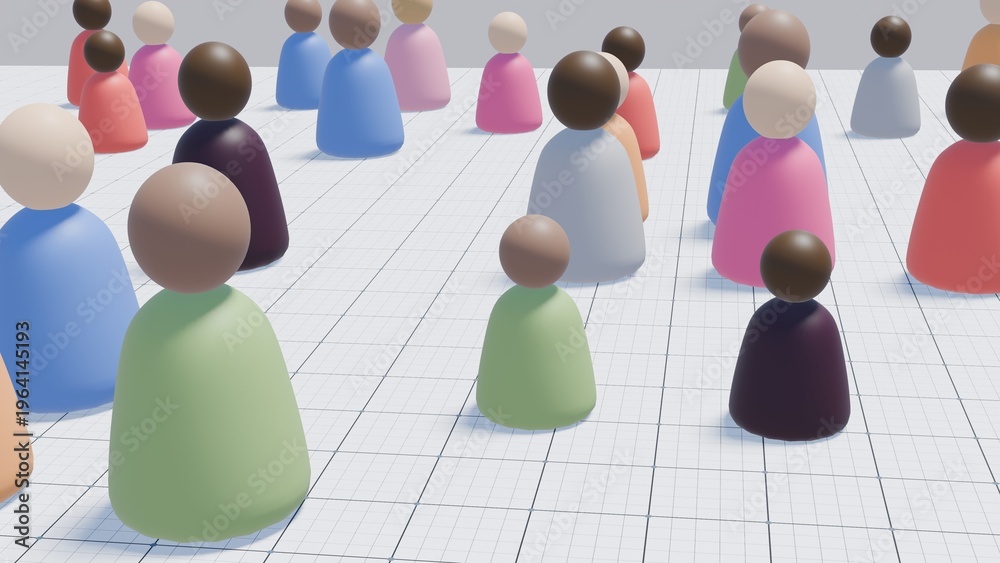 Obraz premium Diverse group of diverse 3D peg people abstract network