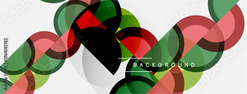 Abstract geometric design. Overlapping circles create dynamic visual texture. Red, green, pink hues dominate composition. Modern background element.