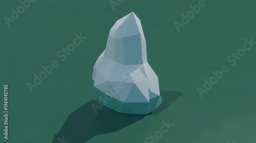 Low Poly 3D Render of an Iceberg in Icy Water on a Dark Blue-Green Background