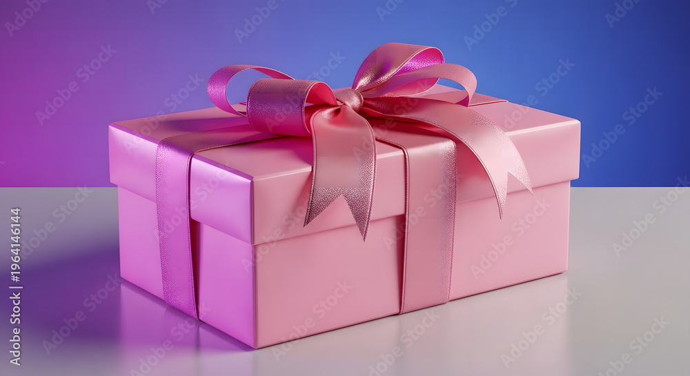 Obraz premium A pink gift box with a ribbon on top