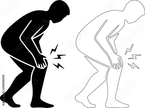 Knee pain silhouette, joint injury icon, leg ache vector