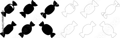 Candy icons set, sweet food silhouettes, 12 vector items