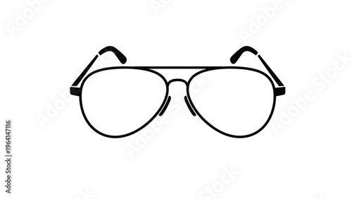 Classic pair of black aviator sunglasses is shown as a bold silhouette illustration, representing style, fashion, and summer vibes.