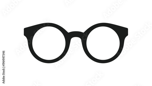 Pair of round black-framed eyeglasses is shown in a bold, minimalist graphic style, representing intelligence, reading, or vision.