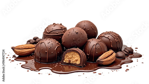 Chocolate truffles, chocolate bonbons, nutty treats, brown sweets