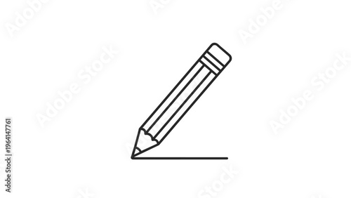 Minimalist pencil icon shown at an angle drawing a single thin horizontal line on a plain white background for design.