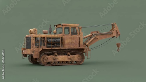 Heavy Duty Old Rusty Tracked Crane Pipelayer Machine on Green Screen Industrial Equipment 3D Render