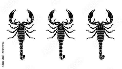 Set of Three Black Scorpion Illustrations. Graphic Design Element for Danger, Zodiac, or Desert Themes.