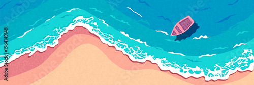 Summer banner set with beach, lighthouse and travel scenes in pastel style.