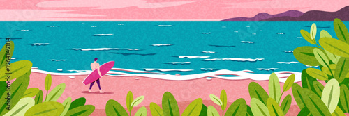 Flat design summer banner set with beach, travel and outdoor scenes.