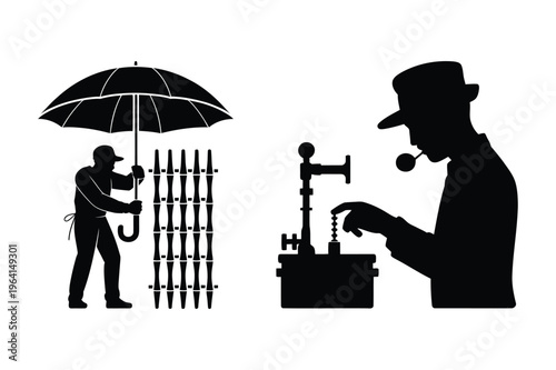 Man with umbrella and gentleman with pipe vector with vintage clothing