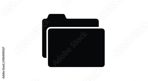 A simple black silhouette depicts two stacked folders symbolizing organization and data storage concepts high quality professional detailed modern elegant stylish
