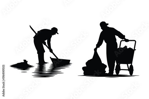 Street cleaning and waste collection silhouettes