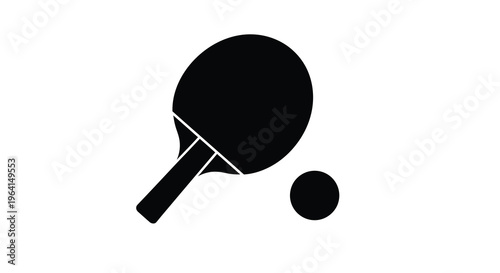 A simple black silhouette depicts a table tennis paddle and ball showcasing equipment for the sport high quality professional detailed modern