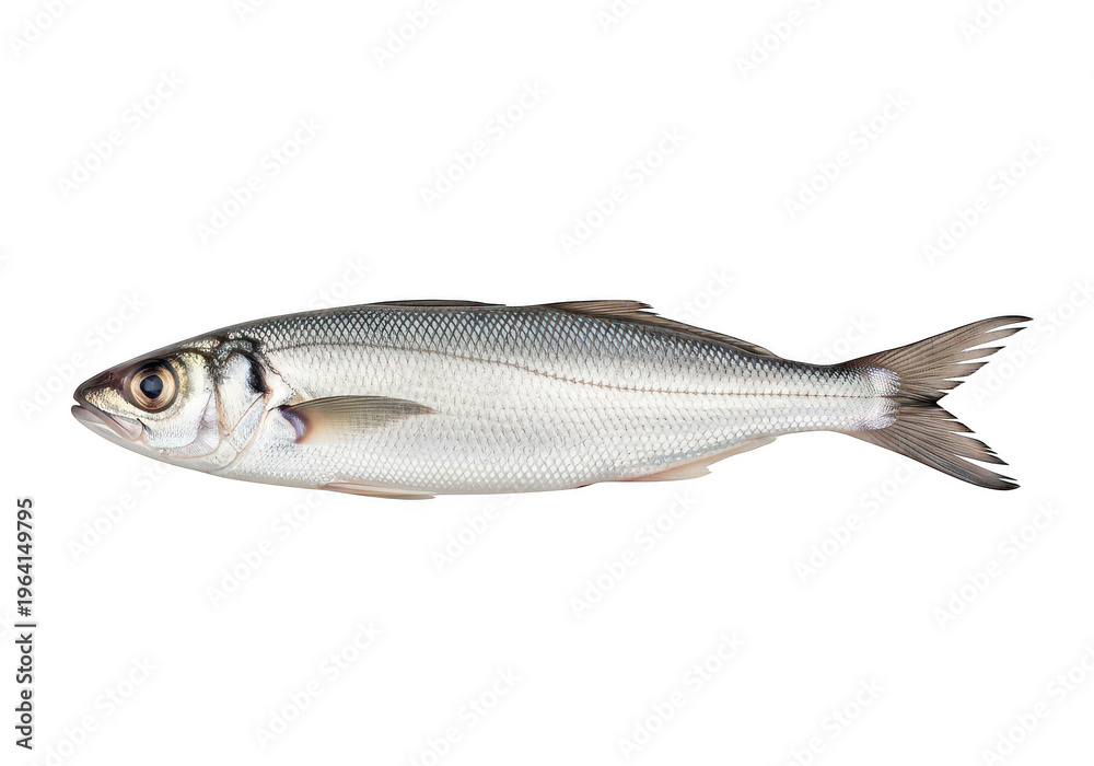 Obraz premium A fresh silver fish with distinct pinkish-orange stripes along its side