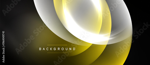 Abstract golden lines create dynamic curves. Bright light contrasts dark background. Modern design, elegant composition.