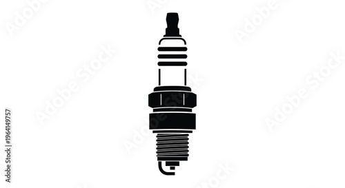 A stark black and white silhouette depicts a single automotive spark plug showcasing its internal components high quality professional detailed modern