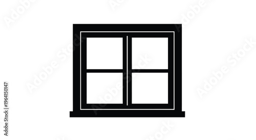 A simple black and white illustration depicts a rectangular window with four panes of glass set against a white backdrop