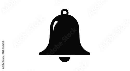 A simple monochrome illustration depicts a classic bell shape with a loop at the top isolated on white high quality professional