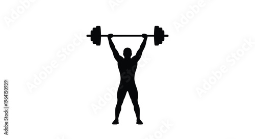A silhouetted figure powerfully lifts a barbell overhead demonstrating strength and athletic prowess against a white background high quality professional detailed