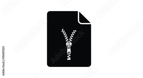 A stark black and white graphic depicts a file folder icon with an unzipped zipper symbolizing data extraction high quality professional
