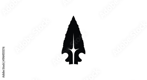 A stark black arrowhead silhouette is prominently displayed against a clean white background evoking ancient tools high quality professional detailed modern