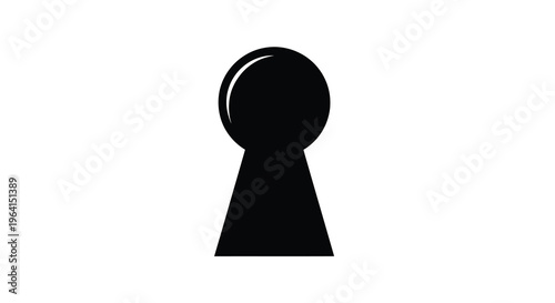 A minimalist depiction of a keyhole entirely black against a stark white background suggesting mystery high quality professional detailed modern elegant