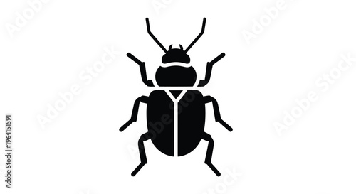 A simple black silhouette depicts a beetle with visible antennae legs and a segmented body high quality professional detailed modern elegant