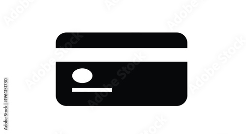 A simplified black and white icon depicts a credit card with a magnetic stripe and chip visible high quality professional detailed