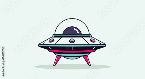a vibrant retro cartoon ufo flying saucer spaceship illustration depicting futuristic extraterrestrial travel concepts.
