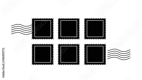 blank postage stamps template with postmark cancellation marks arranged on a white background perfect for mail or design icons
