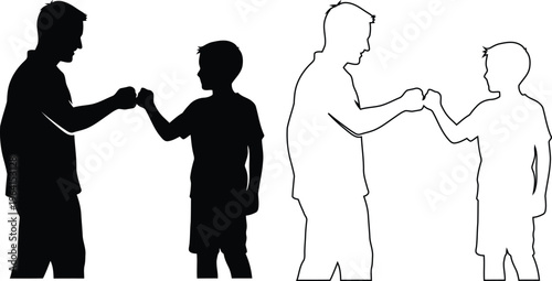 Two Silhouette Versions Of Adult And Child High Fiving