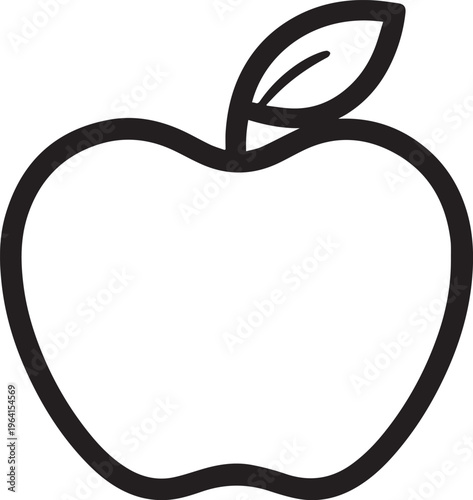 A minimalist artistic outline of a juicy apple with a fresh leaf, perfect for adding a touch of freshness to any design. 