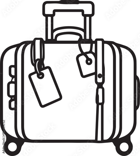 An elegant travel suitcase, meticulously crafted in a line art style, poised and prepared for the next grand adventure.