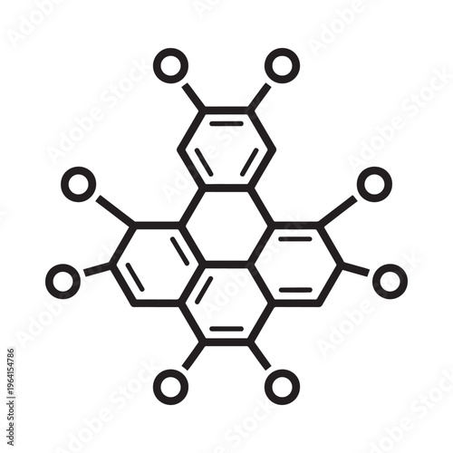 A black and white illustration of a polycyclic aromatic hydrocarbon molecule structure