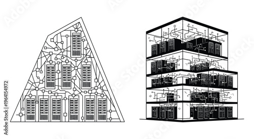 Technical Decentralized Structure Icons for Server and Network Architecture