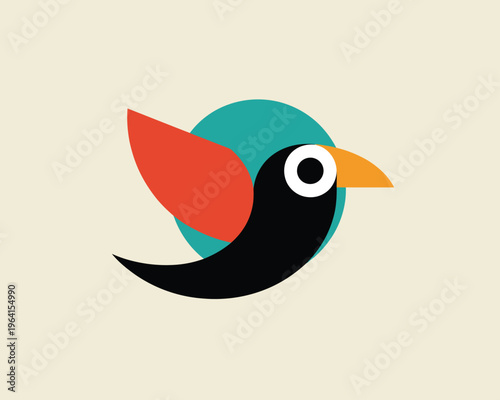 Minimalist featuring a stylized eye in red turquoise and black