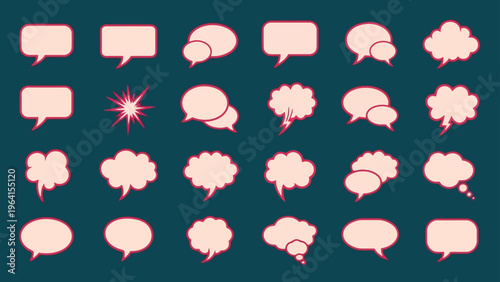 speech bubble and thought bubble vector icons a flat design set for communication comic elements and chat box graphics.