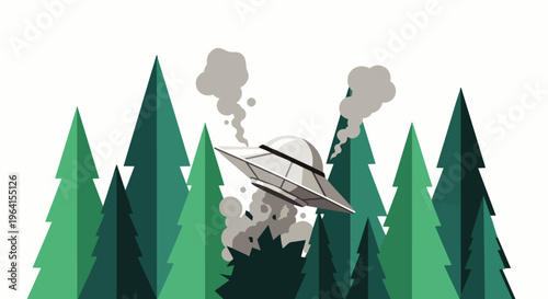 ufo crash scene a damaged spaceship makes an emergency landing in a dense forest an extraterrestrial event