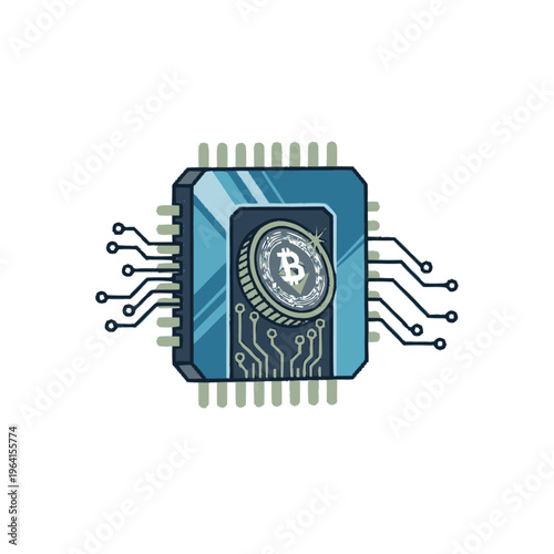 Bitcoin Cryptocurrency Chip Technology Concept Illustration.