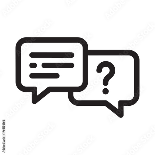 Two speech bubbles one with text and the other with a question mark