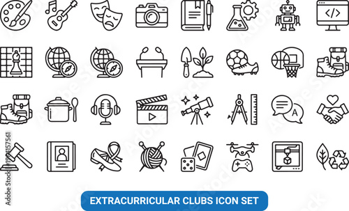 extracurricular clubs and hobbies icon set flat design vector illustration