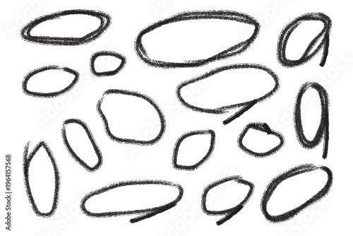A collection of irregularly shaped ovals and ellipses in black outline
