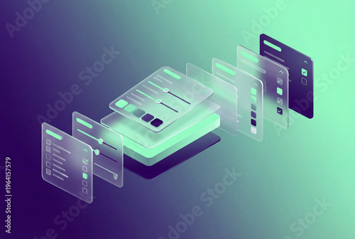 Glassmorphism UI elements with sliders and checkboxes on a gradient background