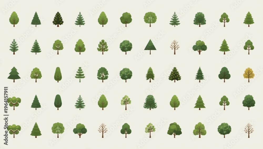 Obraz premium Diverse Collection of Geometric Tree Illustrations: A Variety of Natural Elements