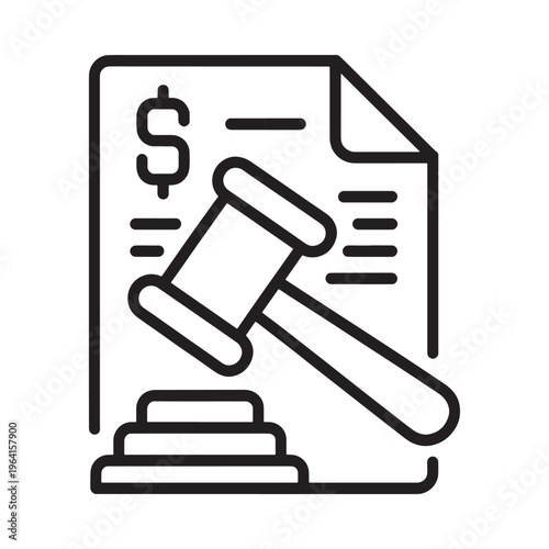 A gavel resting on top of a document with a dollar sign symbol