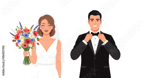 Bride and Groom Celebrating Wedding Day Together.